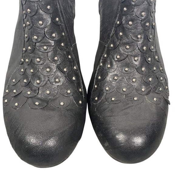 Calleen Cordero Black Leather Studded Heeled Ankle Boots Size 9 whimsigoth - Picture 3 of 11